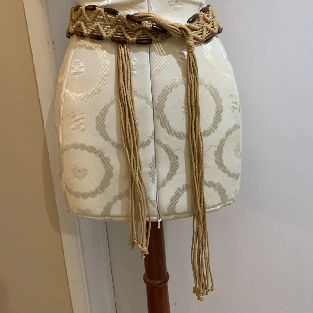 Artisan Beaded Macramé Tan Brown Rope Tie Belt